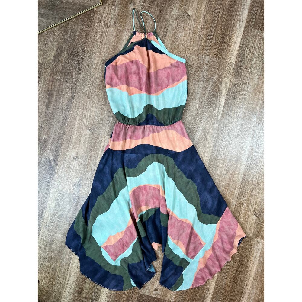 Vix Paula Hermanny Multicolor High Neck Swing Dress Flowy Midi
